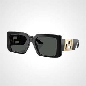 VERSACE Sunglasses Black New Acetate Square Gold Metal Greca Logo